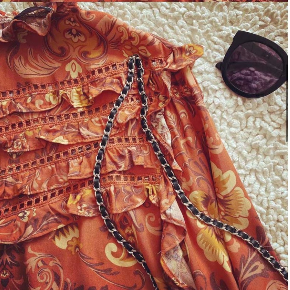 SOLD OUT Rust Vintage Style Floral Ruffle Boho Blouse - Picture 4 of 6